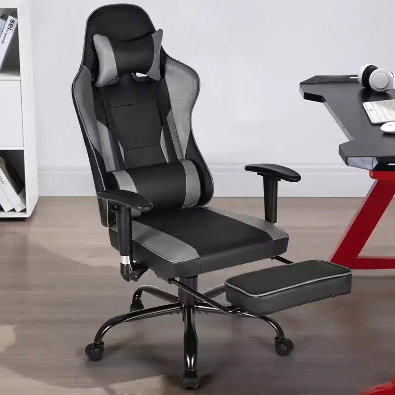 Sedia da gaming Costway, sedia da ufficio Racing con schienale alto e poggiapiedi, nera