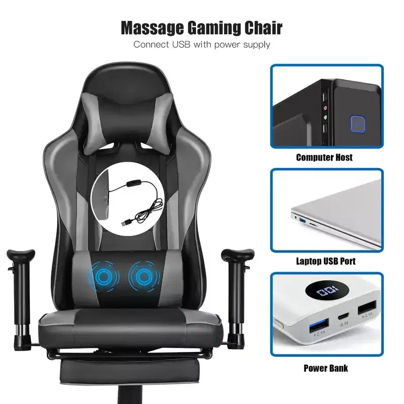 Sedia da gaming Costway, sedia da ufficio Racing con schienale alto e poggiapiedi, nera