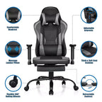 Sedia da gaming Costway, sedia da ufficio Racing con schienale alto e poggiapiedi, nera