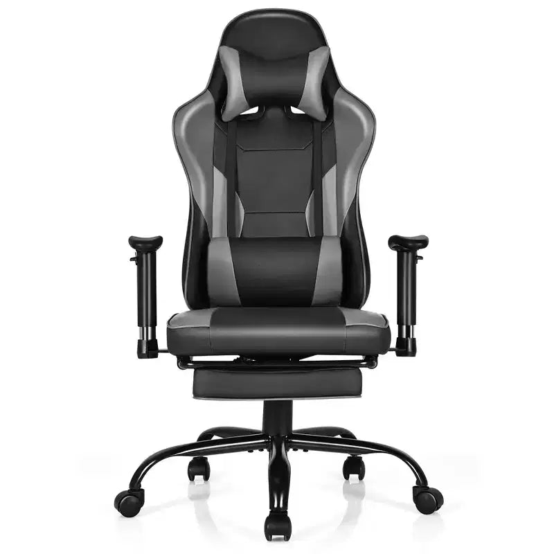 Sedia da gaming Costway, sedia da ufficio Racing con schienale alto e poggiapiedi, nera