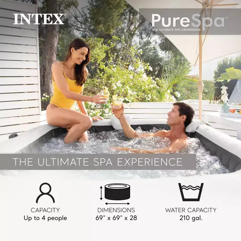 Intex PureSpa Plus Greystone Spa gonflable carré pour 4 personnes, 83 x 28