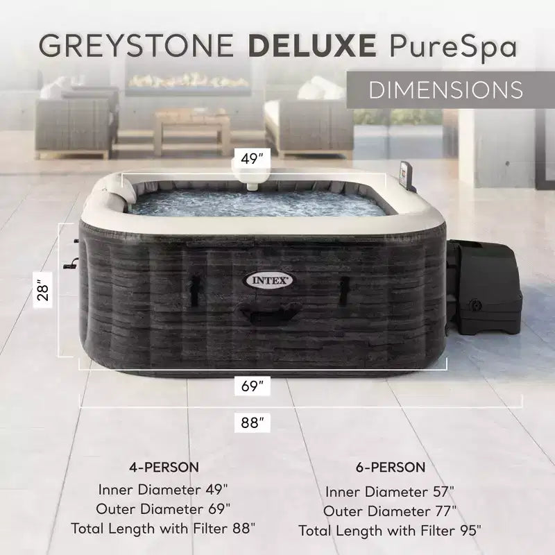 Intex PureSpa Plus Greystone Spa gonflable carré pour 4 personnes, 83 x 28