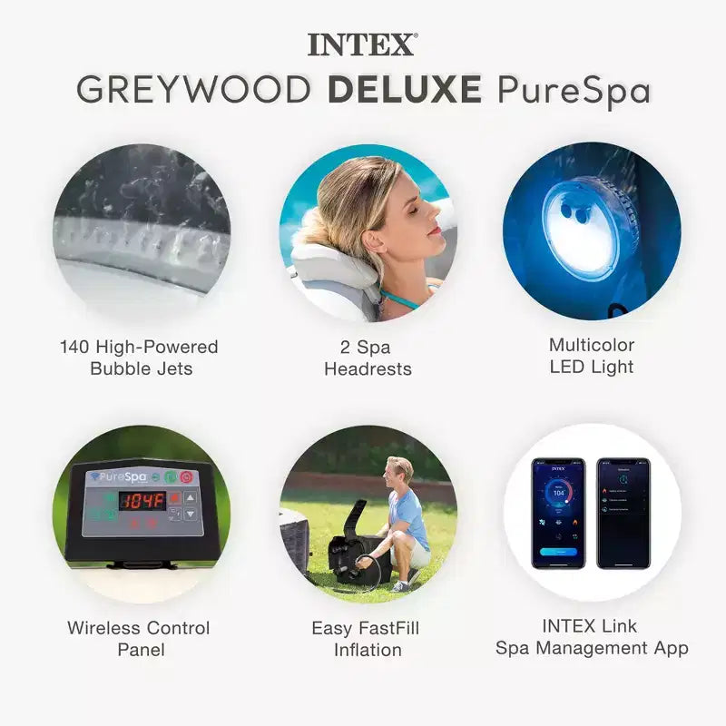 Intex 28439EP PureSpa Plus Jet Bulles Gonflable Gris Bois, 77 x 28