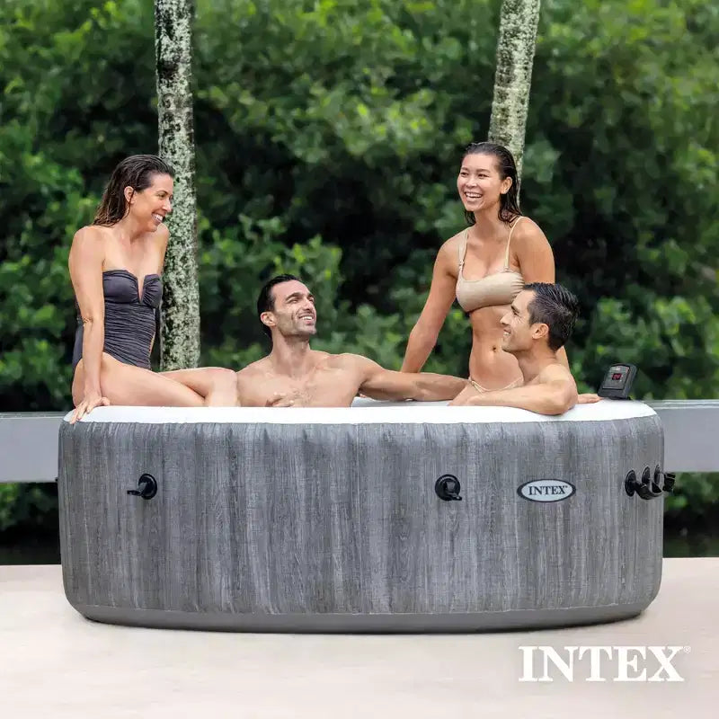 Intex 28439EP PureSpa Plus Jet Bulles Gonflable Gris Bois, 77 x 28