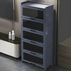 Vitrine moderne en bambou gris pour salon