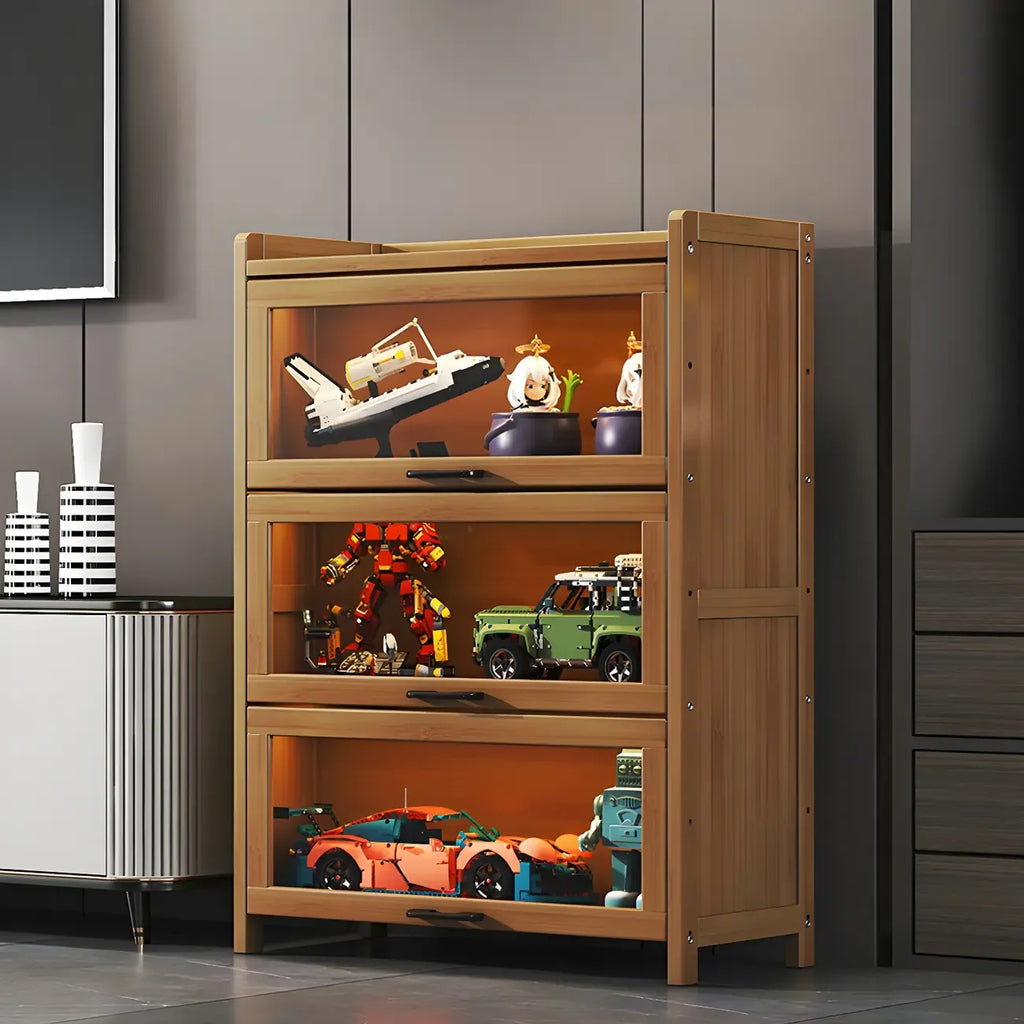 Vitrine moderne en bambou gris pour salon