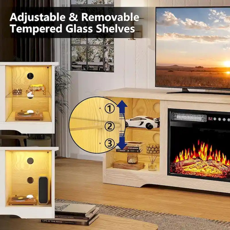 Meuble TV cheminée Bossin 58" avec foyer électrique 18", centre de divertissement moderne pour téléviseurs 65", console TV