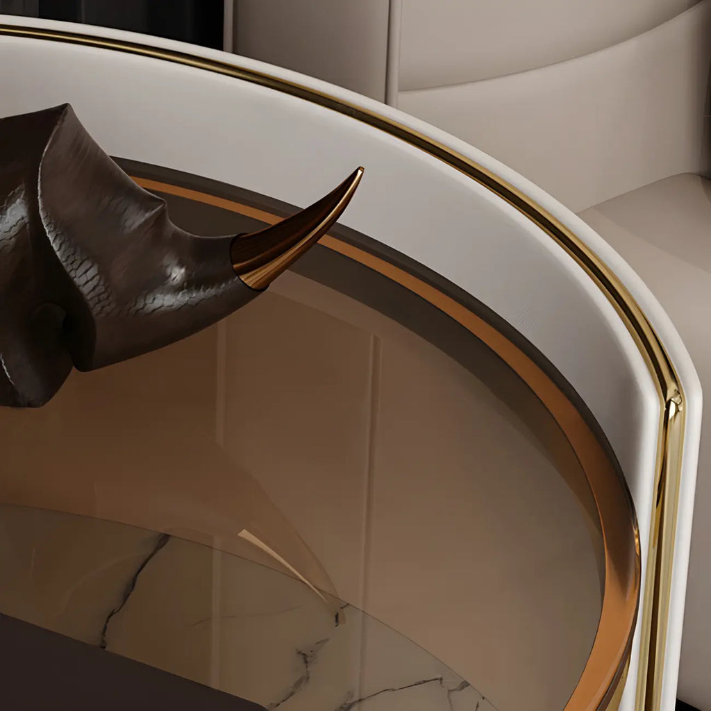 Table de chevet de luxe avec plateau en verre, tiroir de rangement et niche ouverte