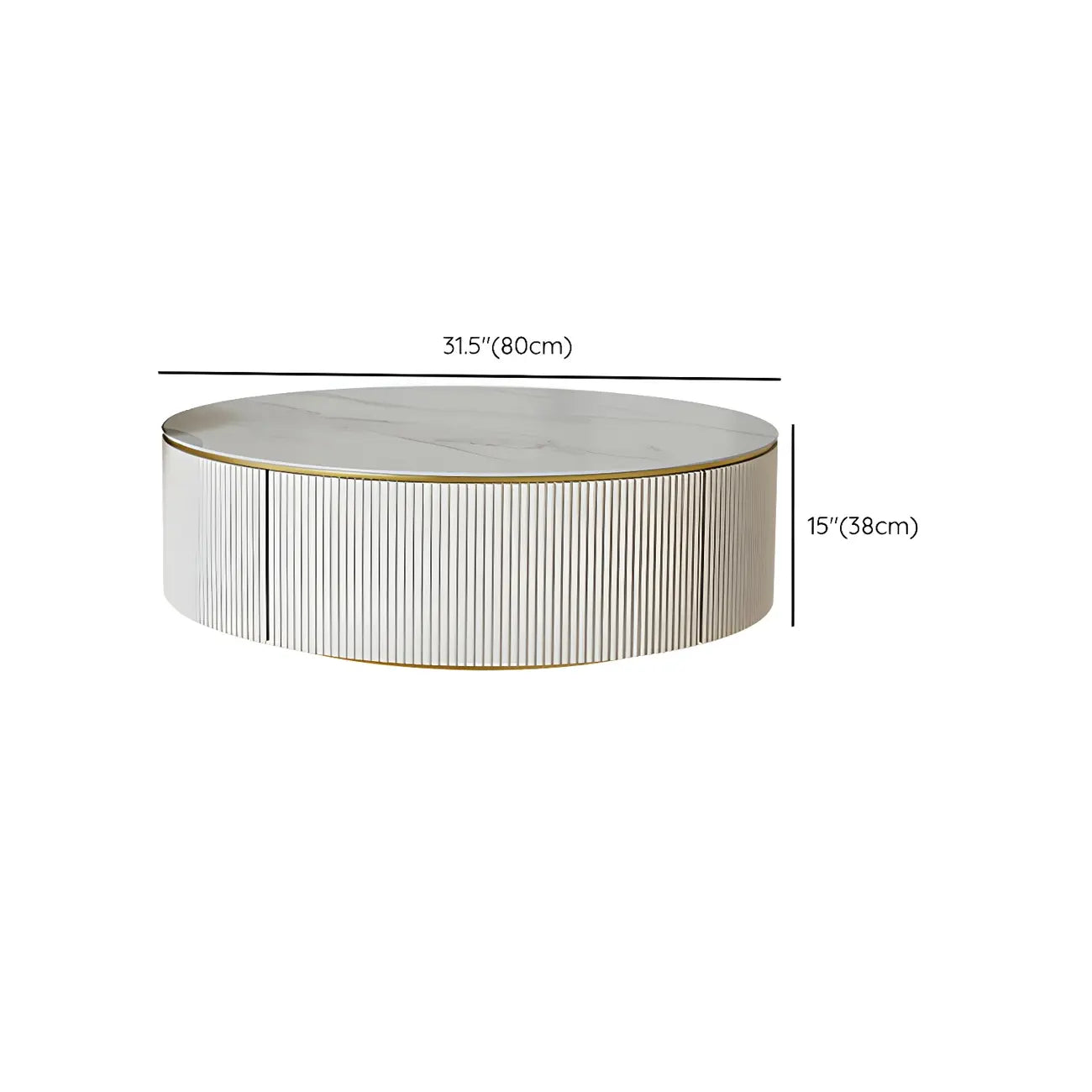 Table basse ronde en bois blanc avec tiroir relevable