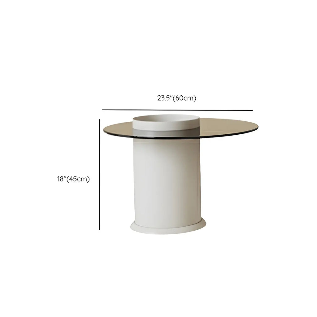 Table basse ronde en bois blanc avec tiroir relevable