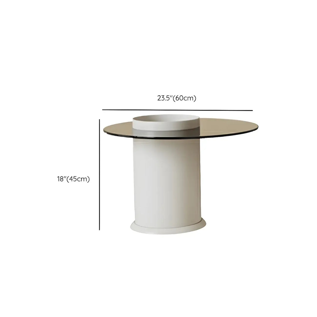 Table basse ronde en bois blanc avec tiroir relevable