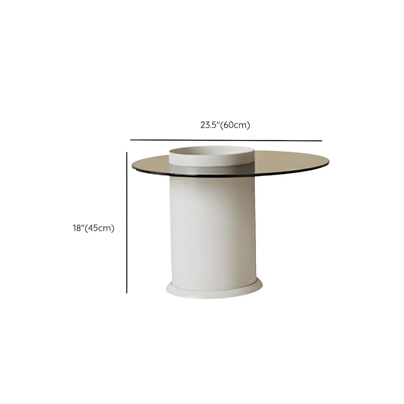 Table basse ronde en bois blanc avec tiroir relevable