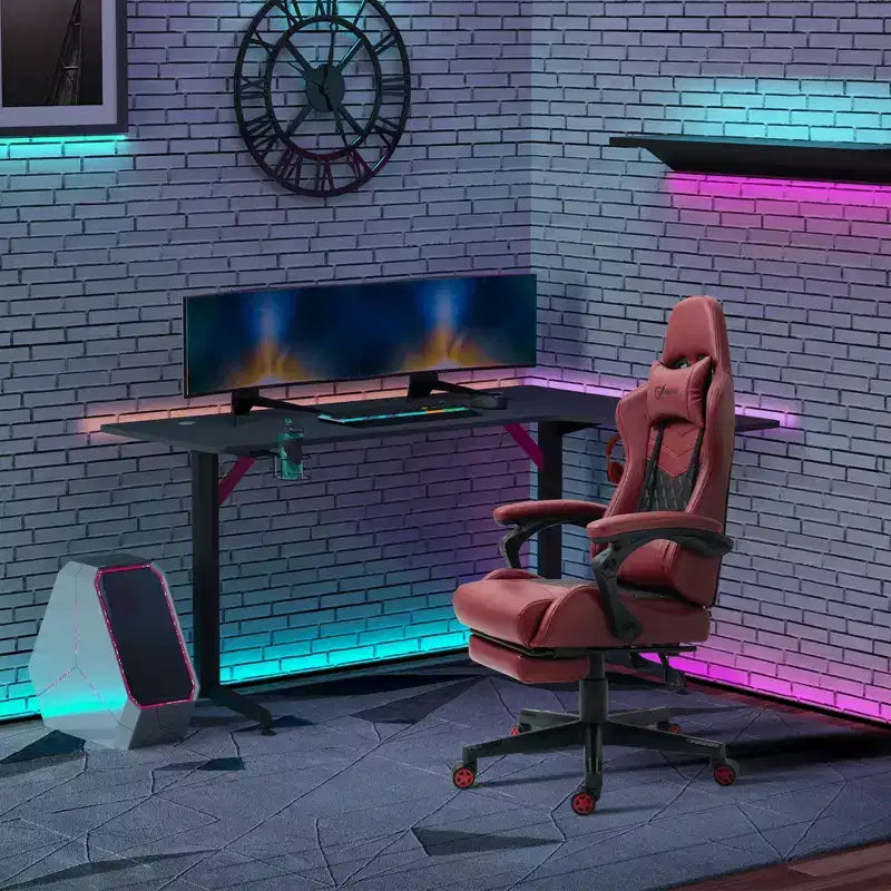 Sedia Gaming Vinsetto Racing Sedia da Ufficio Gamer in Pelle PU a Diamante Schienale Alto Girevole Reclinabile con Poggiapiedi, Supporto Lombare, Altezza Regolabile