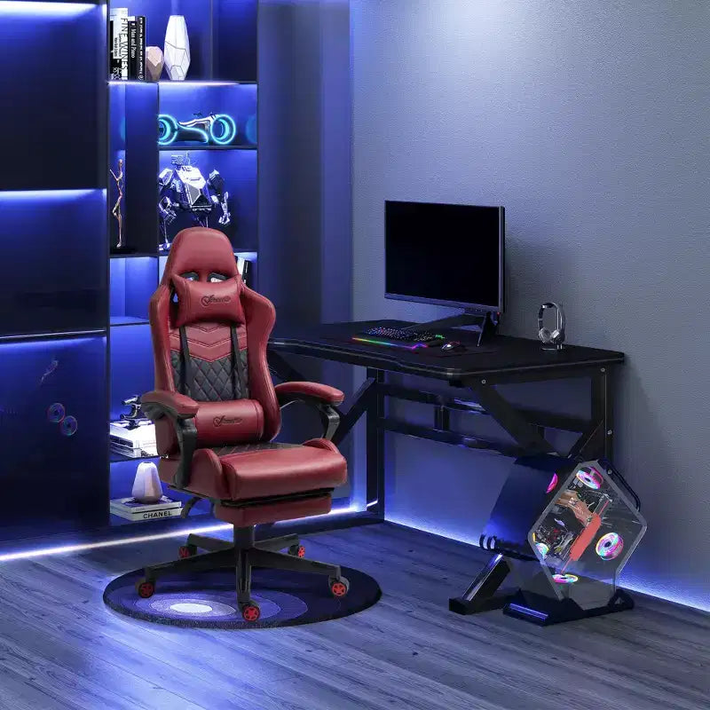 Sedia Gaming Vinsetto Racing Sedia da Ufficio Gamer in Pelle PU a Diamante Schienale Alto Girevole Reclinabile con Poggiapiedi, Supporto Lombare, Altezza Regolabile