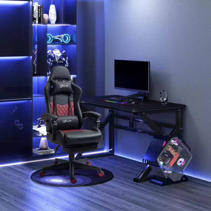Sedia Gaming Vinsetto Racing Sedia da Ufficio Gamer in Pelle PU a Diamante Schienale Alto Girevole Reclinabile con Poggiapiedi, Supporto Lombare, Altezza Regolabile