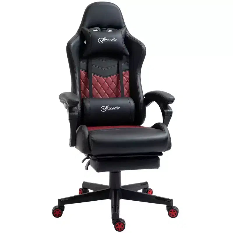 Sedia Gaming Vinsetto Racing Sedia da Ufficio Gamer in Pelle PU a Diamante Schienale Alto Girevole Reclinabile con Poggiapiedi, Supporto Lombare, Altezza Regolabile