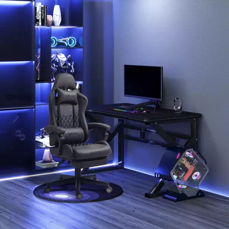 Sedia Gaming Vinsetto Racing Sedia da Ufficio Gamer in Pelle PU a Diamante Schienale Alto Girevole Reclinabile con Poggiapiedi, Supporto Lombare, Altezza Regolabile