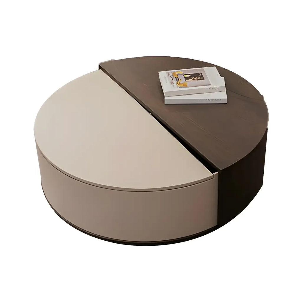 Table basse ronde élégante marron beige avec rangement