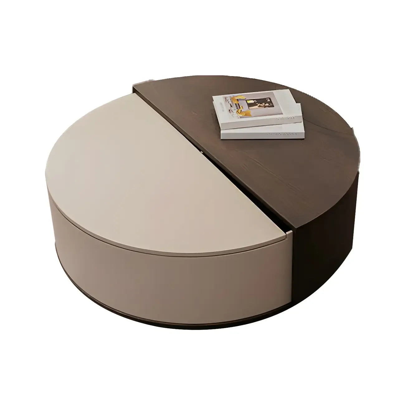 Table basse ronde élégante marron beige avec rangement