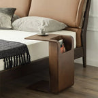 Table d'appoint convertible en forme de C en bois de noyer avec rangement