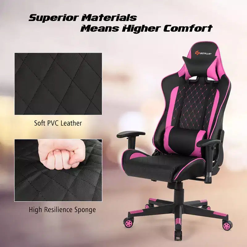 Sedia da Gaming con Massaggio Costway, Sedia da Corsa Reclinabile con Supporto Lombare e Poggiatesta Bianco/Blu/Rosa/Rosso