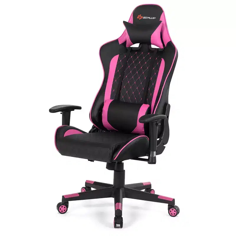 Sedia da Gaming con Massaggio Costway, Sedia da Corsa Reclinabile con Supporto Lombare e Poggiatesta Bianco/Blu/Rosa/Rosso
