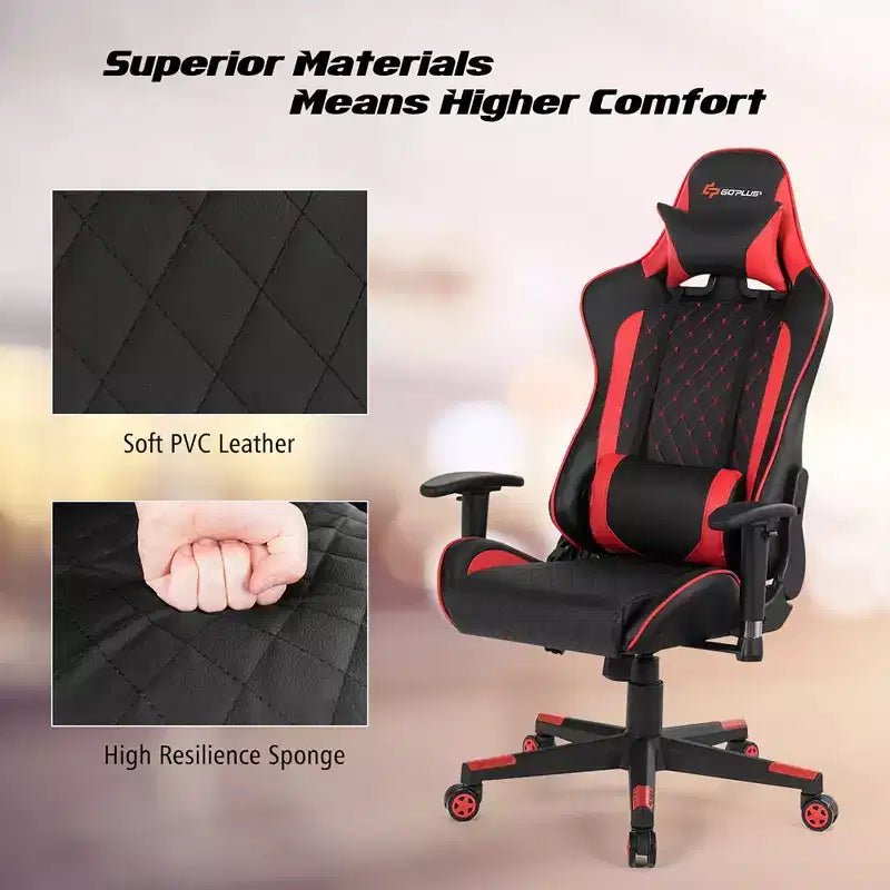 Sedia da Gaming con Massaggio Costway, Sedia da Corsa Reclinabile con Supporto Lombare e Poggiatesta Bianco/Blu/Rosa/Rosso