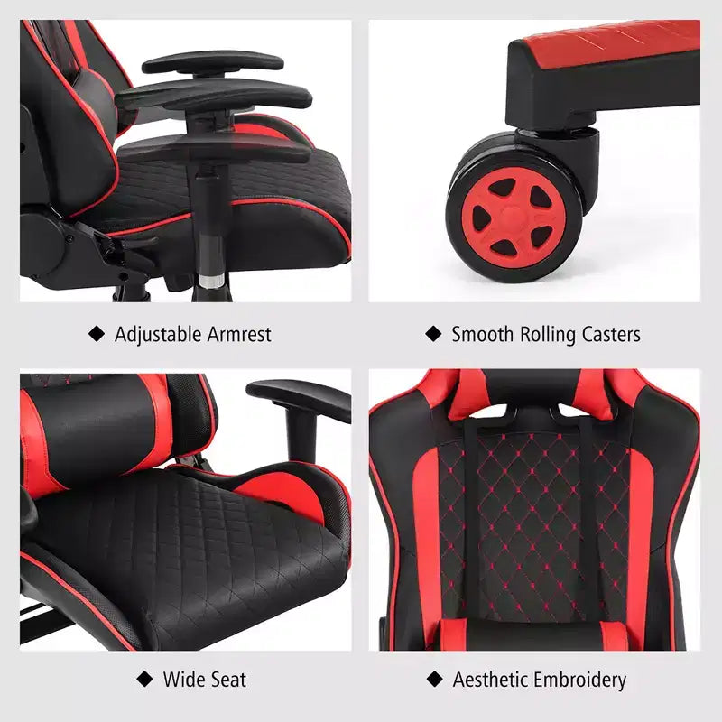 Sedia da Gaming con Massaggio Costway, Sedia da Corsa Reclinabile con Supporto Lombare e Poggiatesta Bianco/Blu/Rosa/Rosso