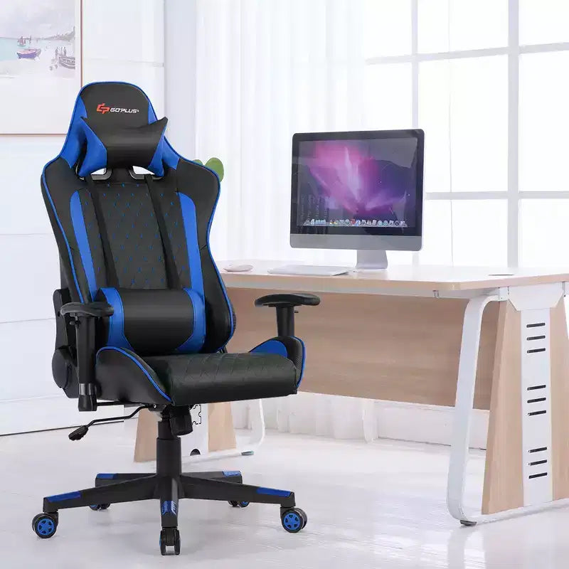 Sedia da Gaming con Massaggio Costway, Sedia da Corsa Reclinabile con Supporto Lombare e Poggiatesta Bianco/Blu/Rosa/Rosso