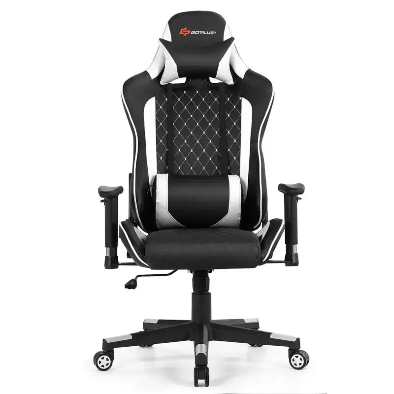 Sedia da Gaming con Massaggio Costway, Sedia da Corsa Reclinabile con Supporto Lombare e Poggiatesta Bianco/Blu/Rosa/Rosso