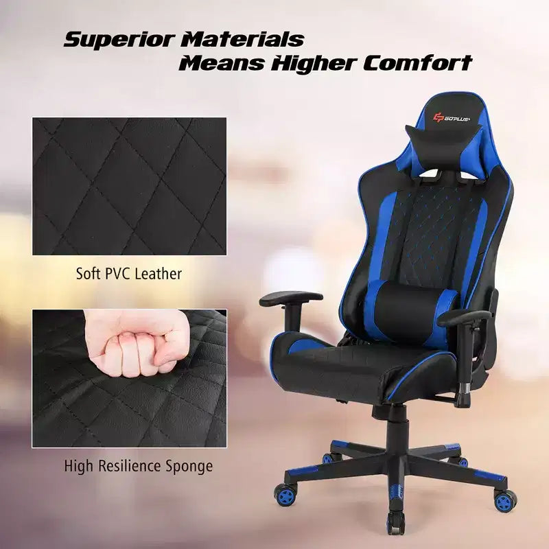 Sedia da Gaming con Massaggio Costway, Sedia da Corsa Reclinabile con Supporto Lombare e Poggiatesta Bianco/Blu/Rosa/Rosso