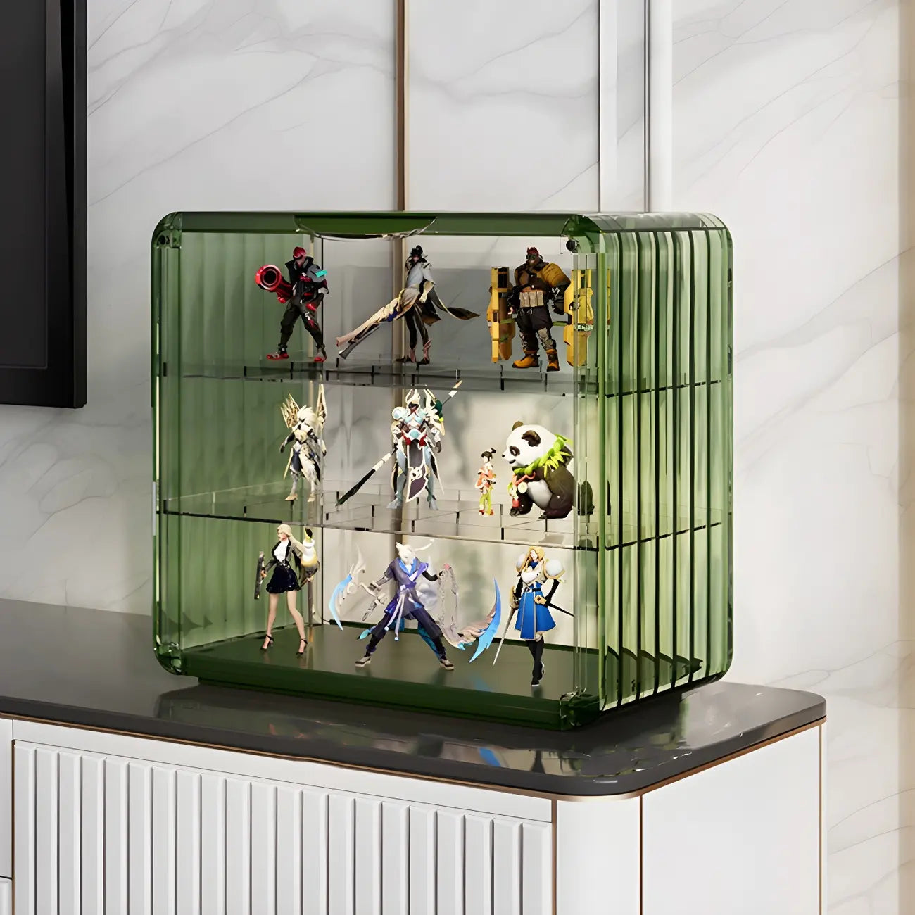 Vitrine empilable en acrylique transparent pour salon