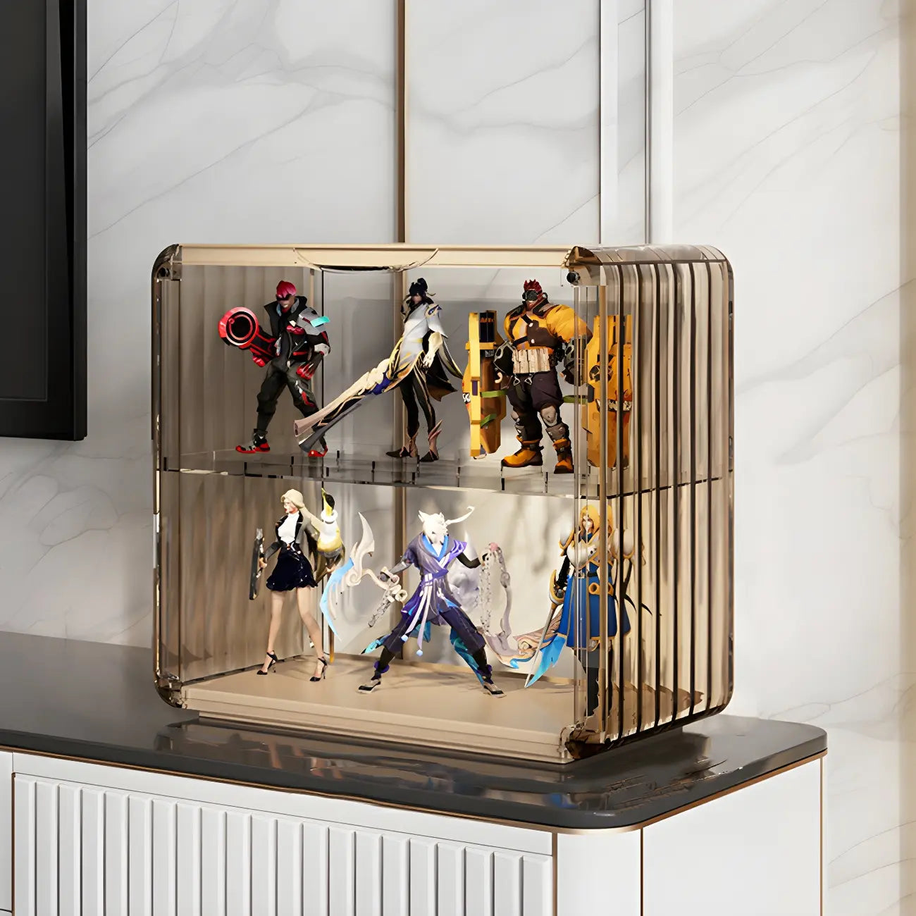 Vitrine empilable en acrylique transparent pour salon