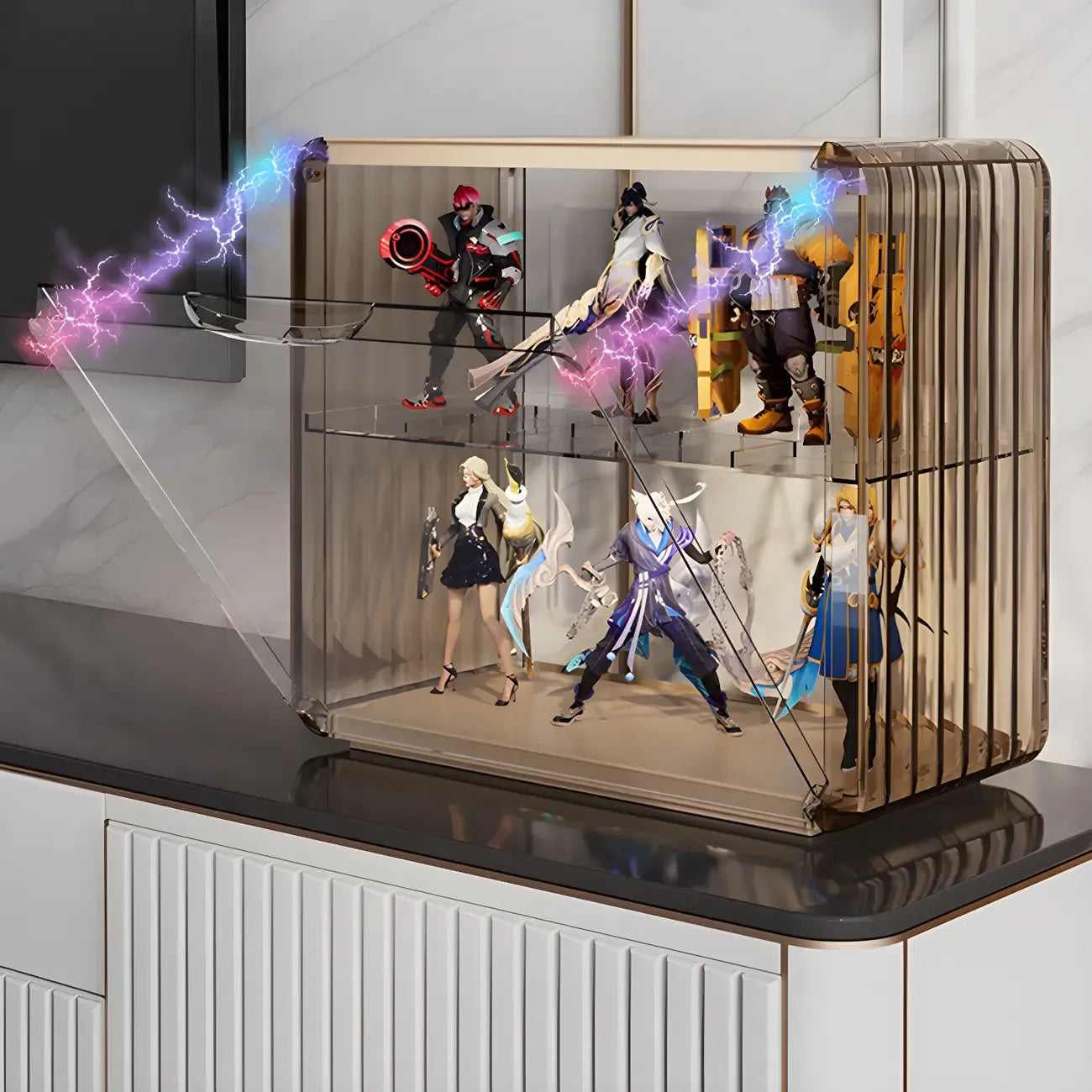 Vitrine empilable en acrylique transparent pour salon