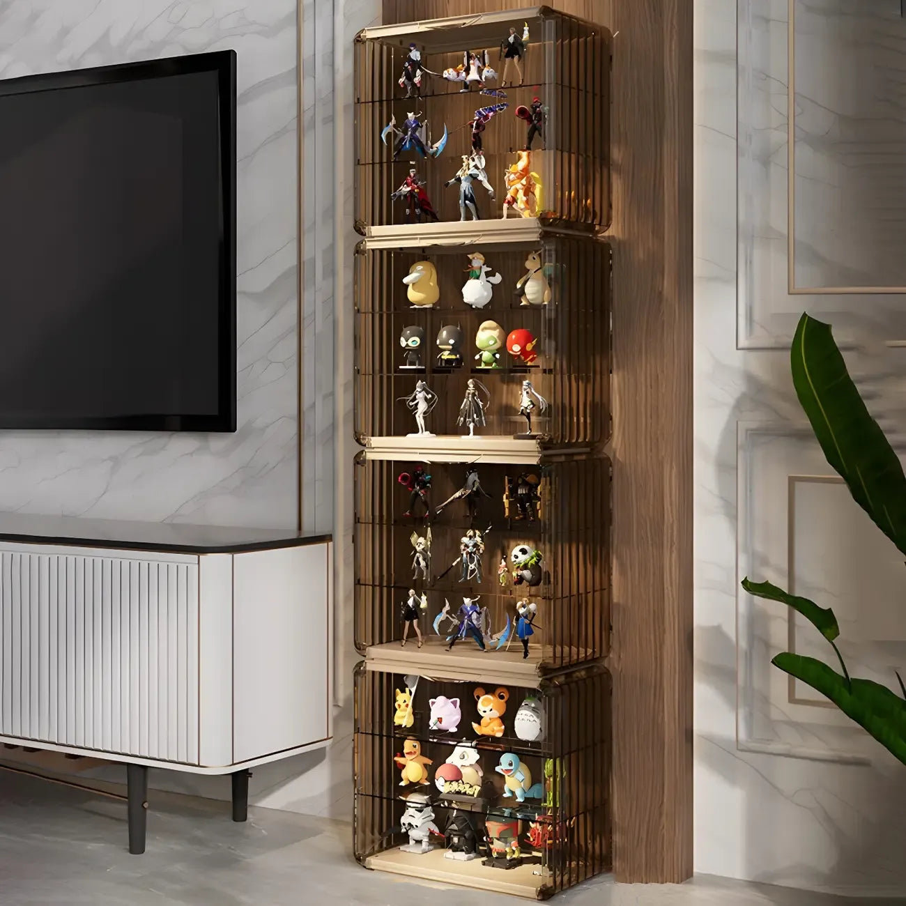 Vitrine empilable en acrylique transparent pour salon