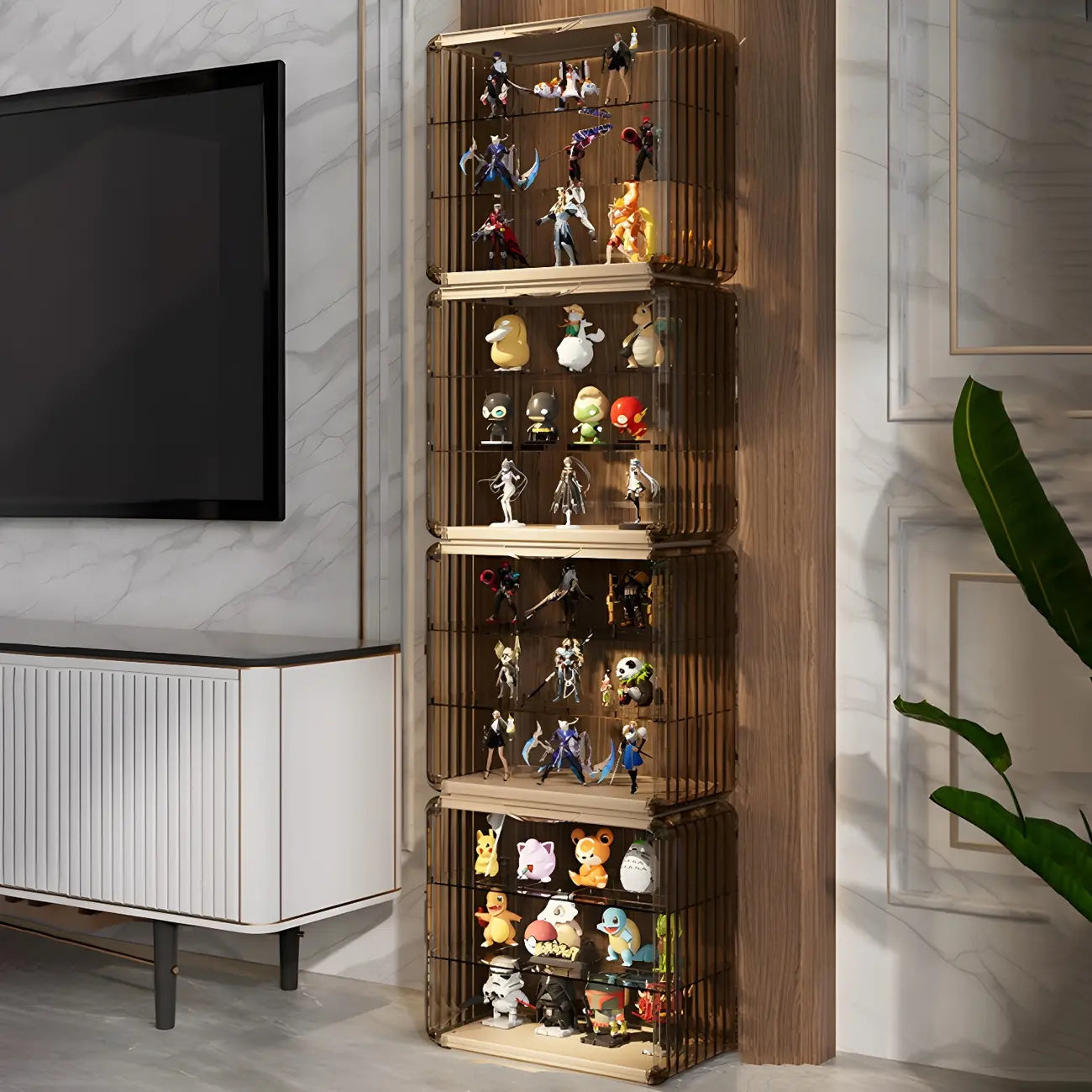 Vitrine empilable en acrylique transparent pour salon