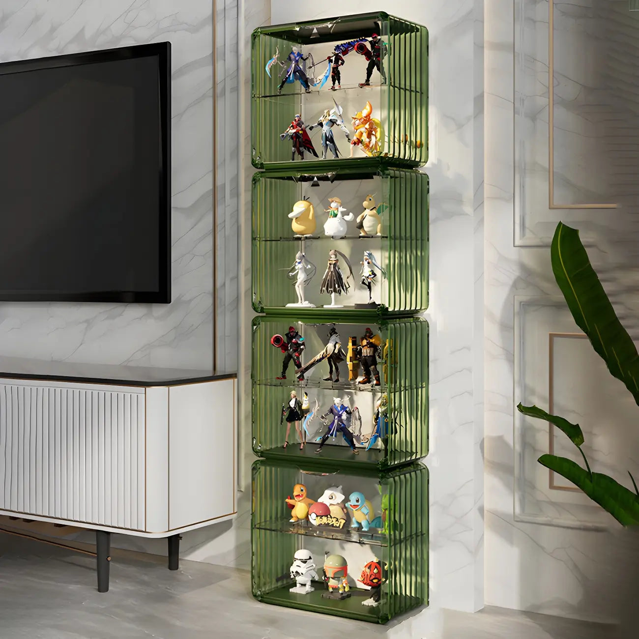 Vitrine empilable en acrylique transparent pour salon