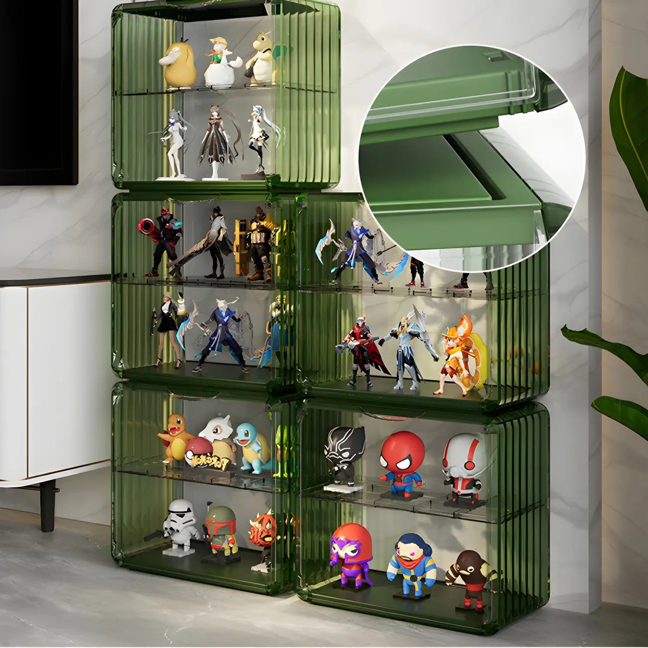 Vitrine empilable en acrylique transparent pour salon