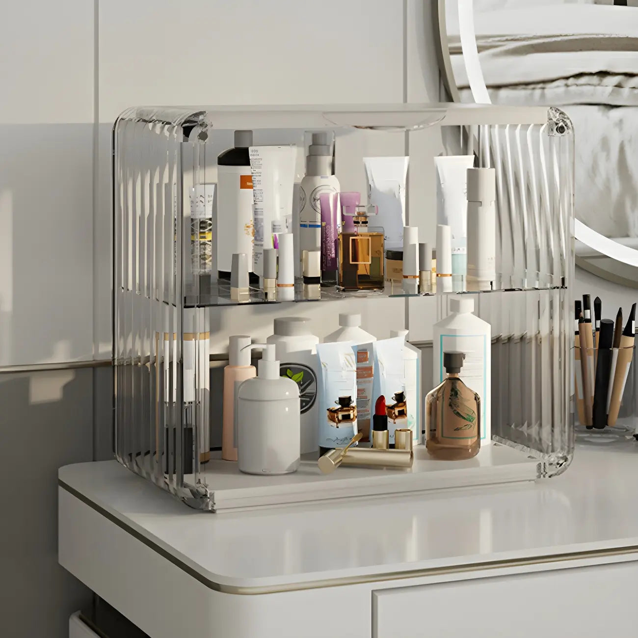 Vitrine empilable en acrylique transparent pour salon
