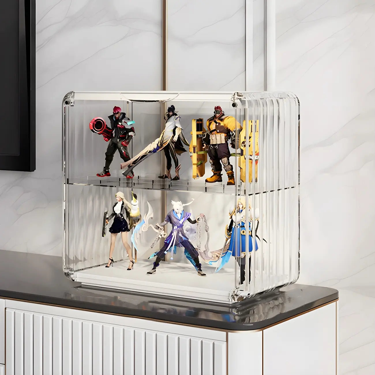 Vitrine empilable en acrylique transparent pour salon