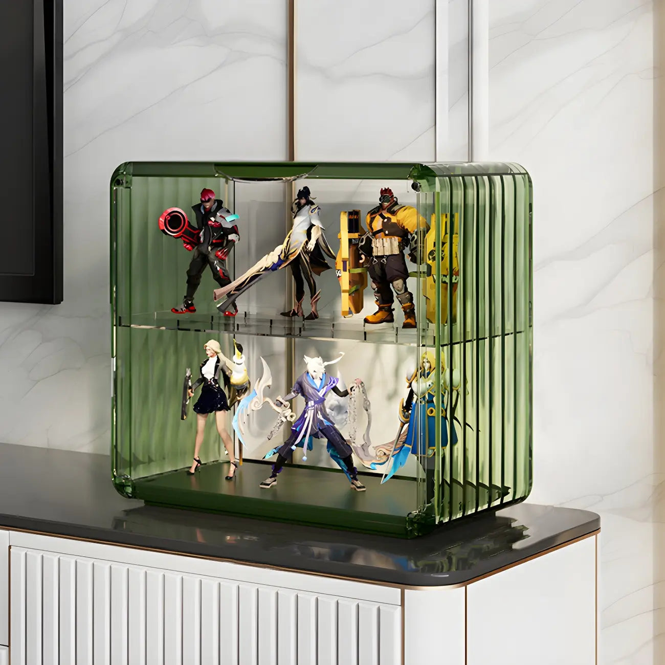 Vitrine empilable en acrylique transparent pour salon