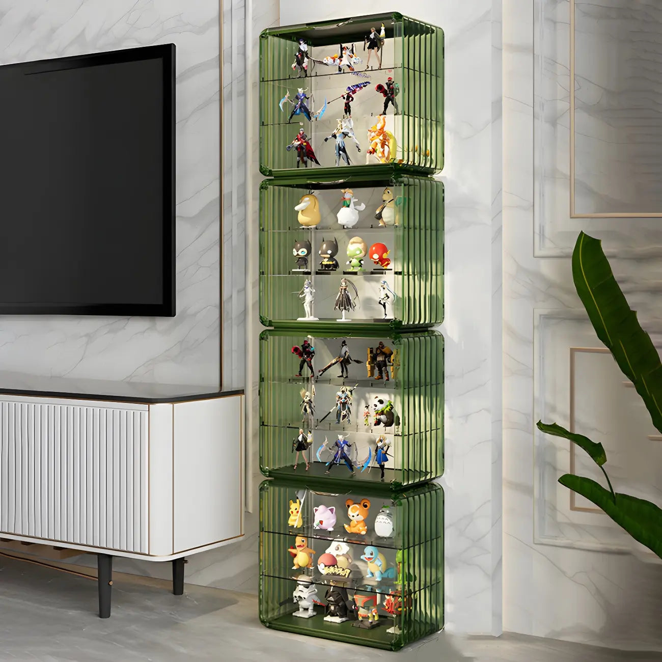 Vitrine empilable en acrylique transparent pour salon
