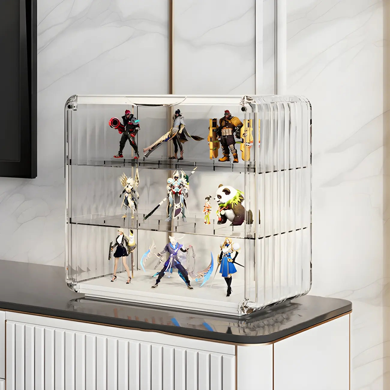 Vitrine empilable en acrylique transparent pour salon