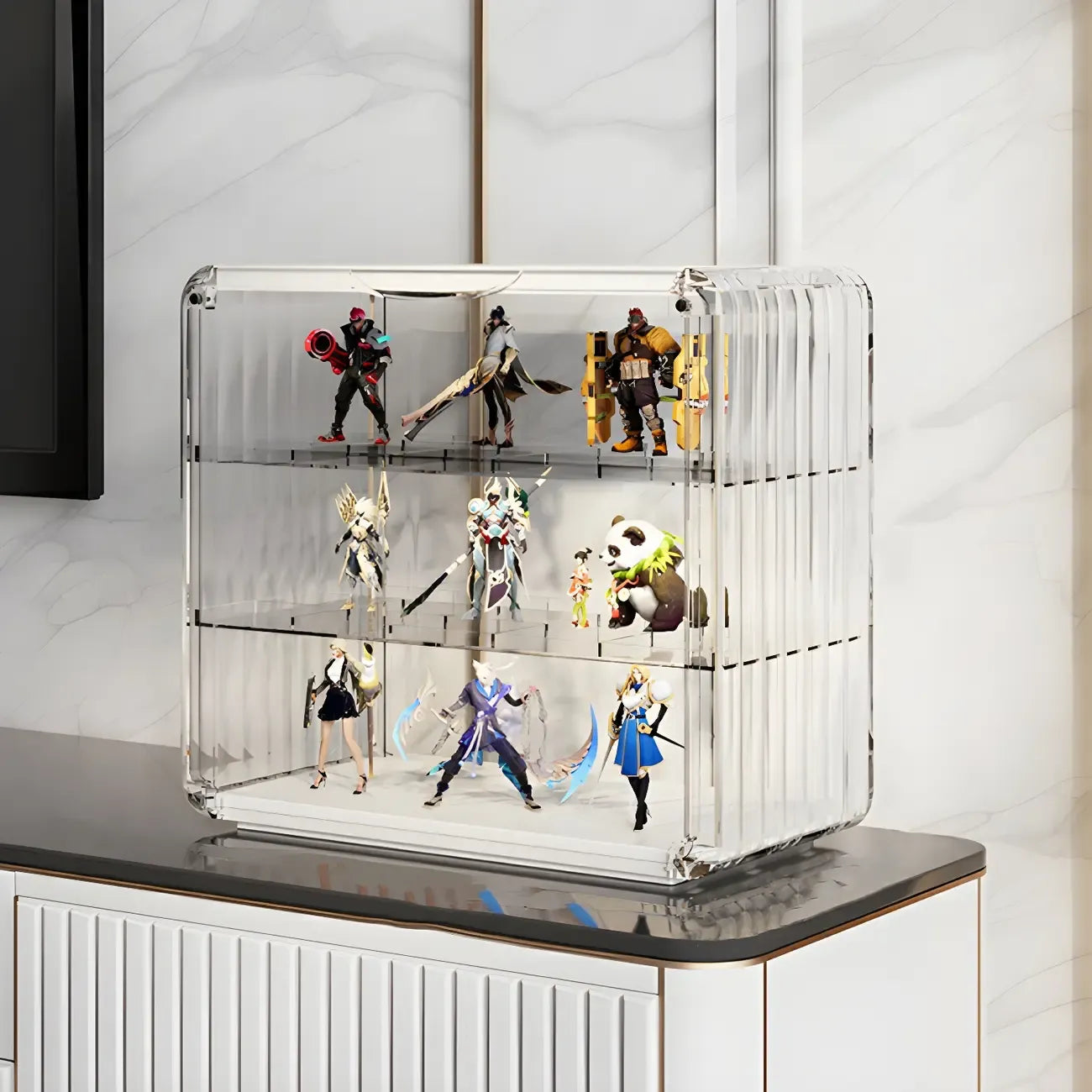 Vitrine empilable en acrylique transparent pour salon