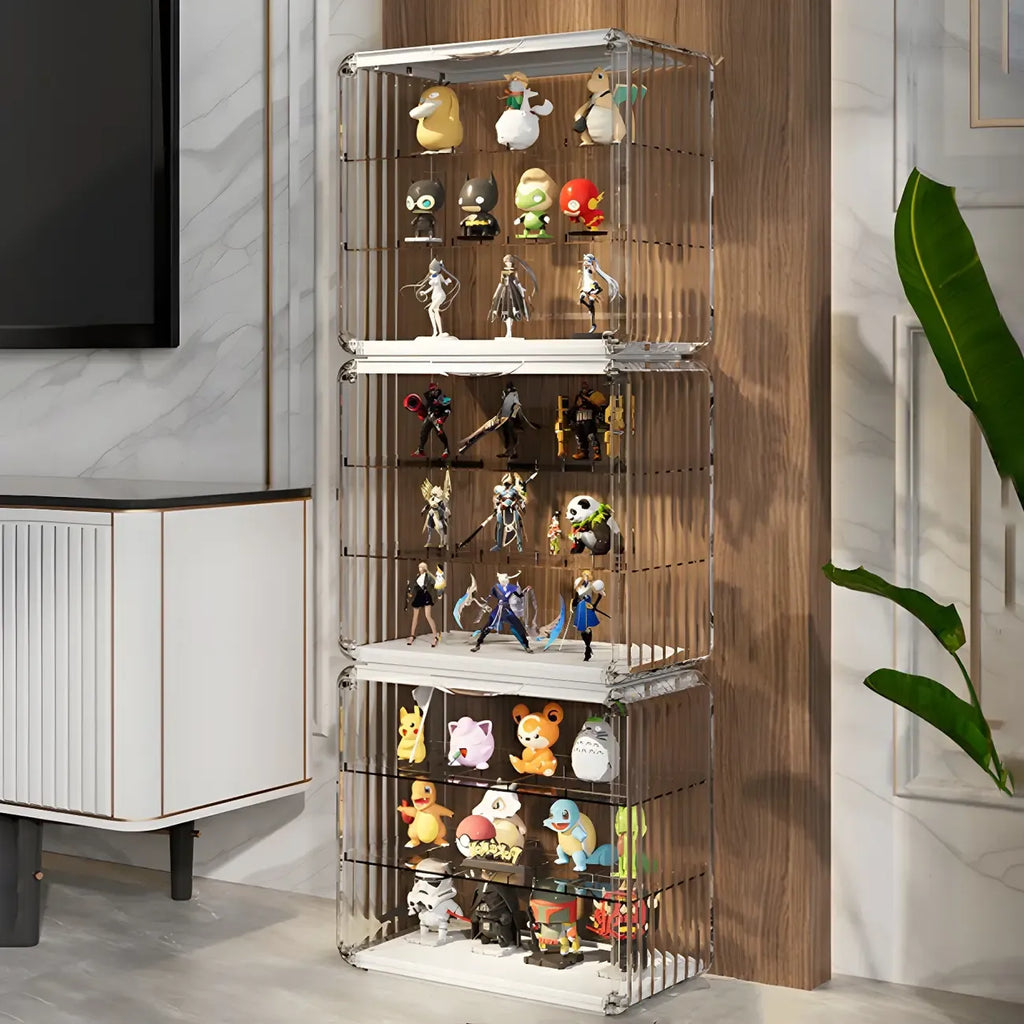 Vitrine empilable en acrylique transparent pour salon