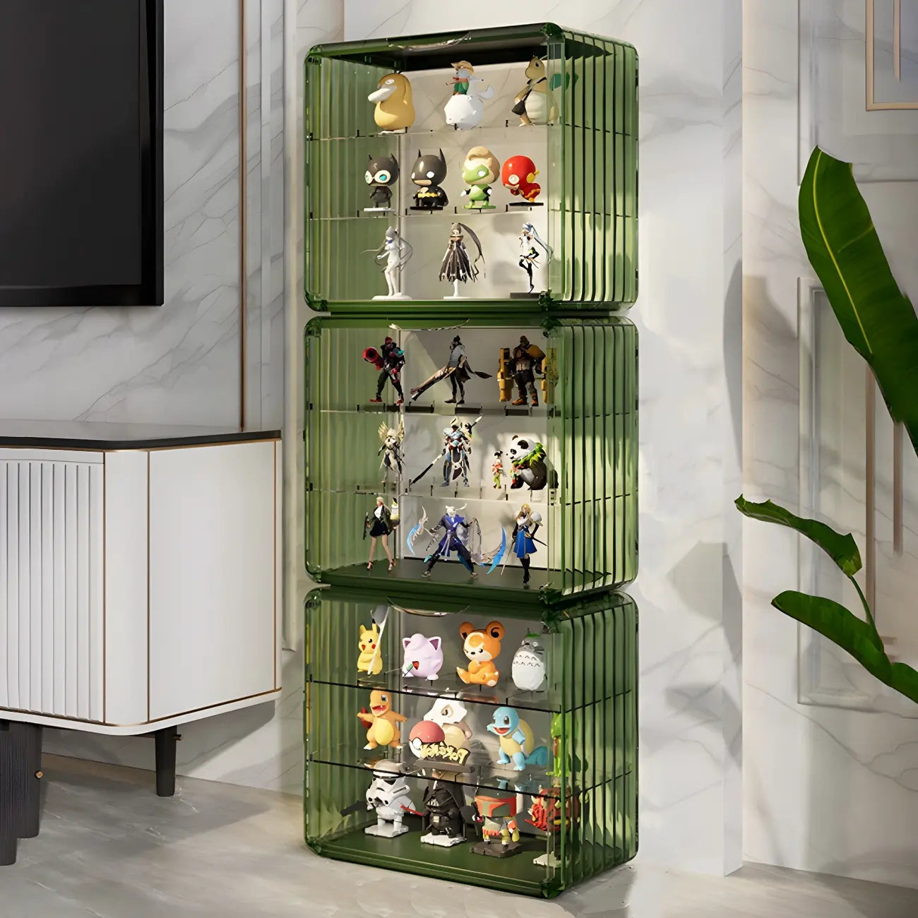 Vitrine empilable en acrylique transparent pour salon