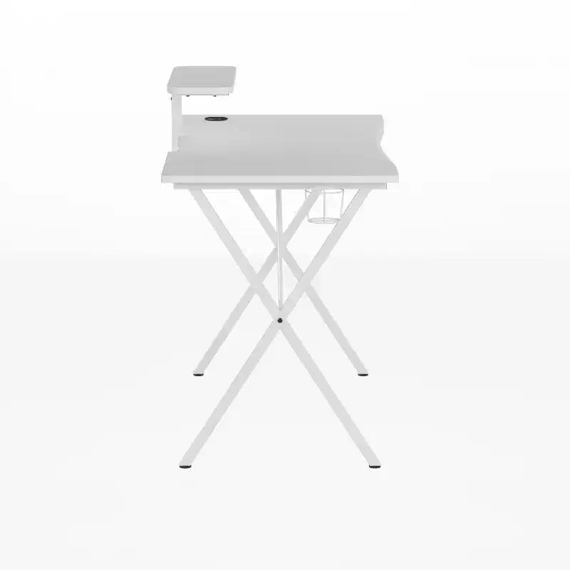 Bureau de jeu BlackArc avec plateau stratifié et cadre en acier - Porte-gobelet détachable, crochet pour casque et support pour smartphone/moniteur