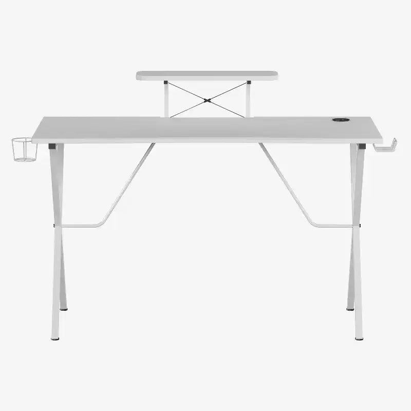 Bureau de jeu BlackArc avec plateau stratifié et cadre en acier - Porte-gobelet détachable, crochet pour casque et support pour smartphone/moniteur