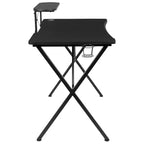 Bureau de jeu BlackArc avec plateau stratifié et cadre en acier - Porte-gobelet détachable, crochet pour casque et support pour smartphone/moniteur