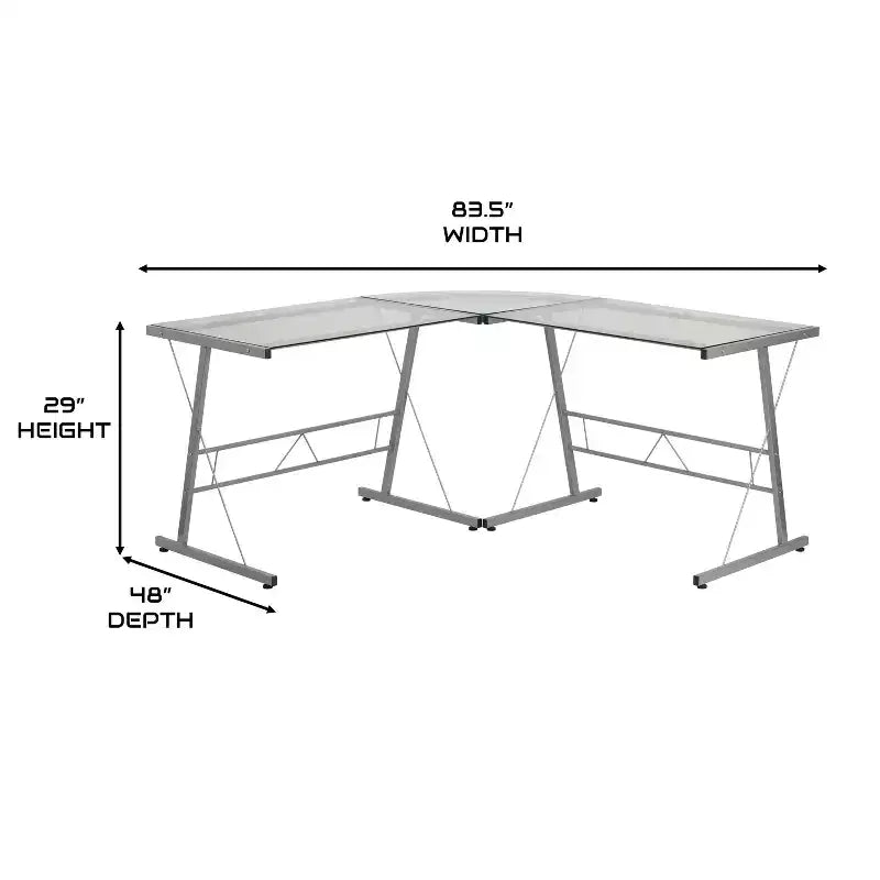 Bureau de jeu d'angle BlackArc avec plateau en verre trempé et cadre en acier thermolaqué